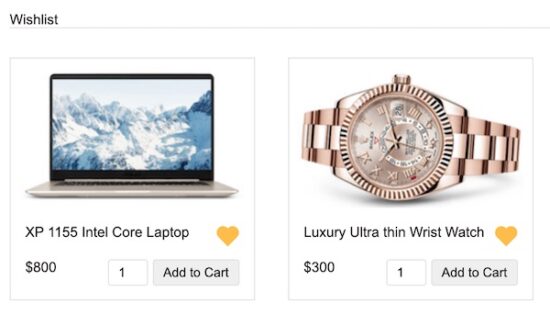 eCommerce Wishlist Screenshot