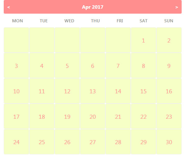 HTML web calendar