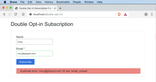 Double Opt-in Subscription Form AJAX Submission