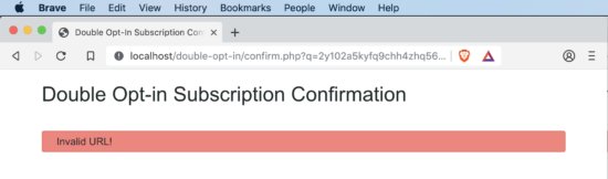 Subscription double opt-in confirmation url verification