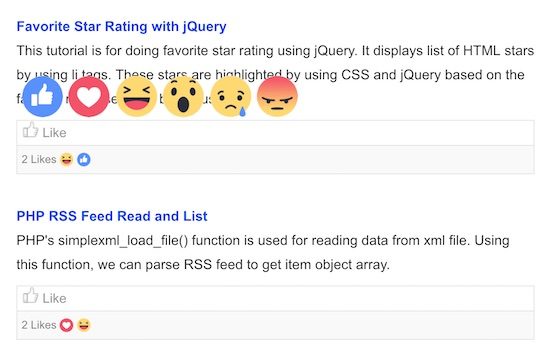Facebook Like Emoji Rating Output
