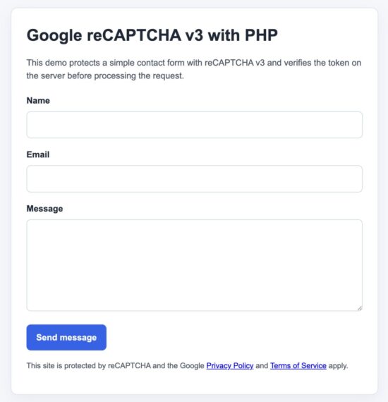 PHP reCAPTCHA v3 form success response