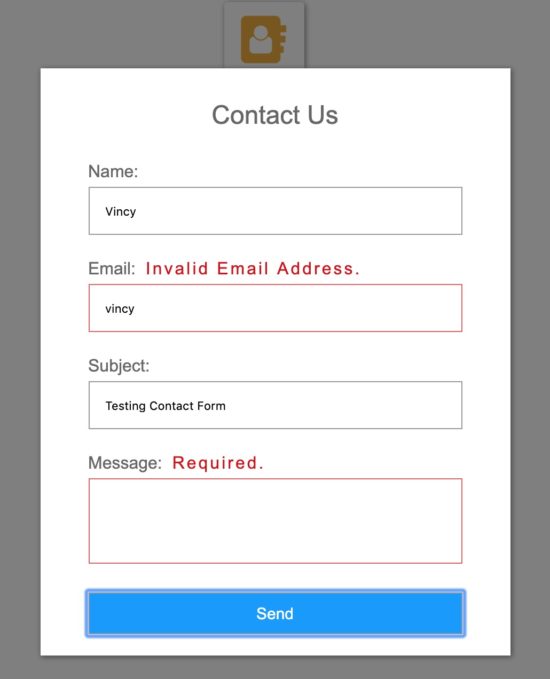 Contact Form Popup Output