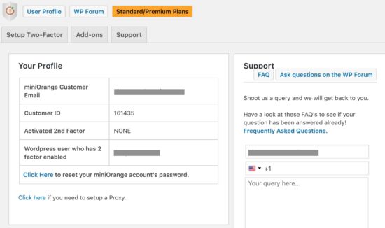 WordPress two-factor authentication miniOrange User Profile Page