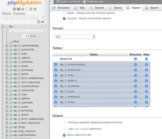 PhpMyAdmin Export to Backup WordPress Database