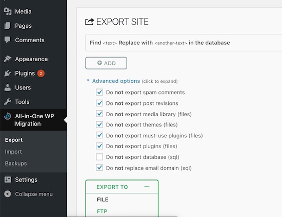 All in One WP Migration WordPress Plugin