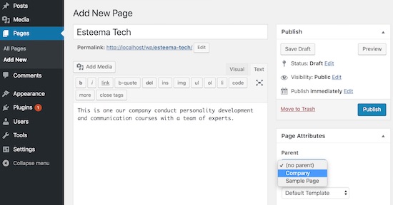 create-wordpress-child-page