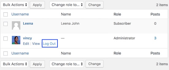 User List with Logout Link