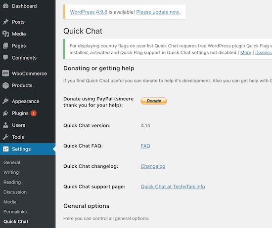 Quick Chat Plugin Settings