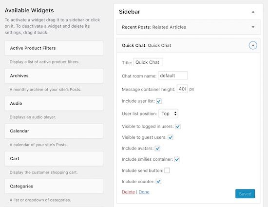Quick Chat Widget Settings