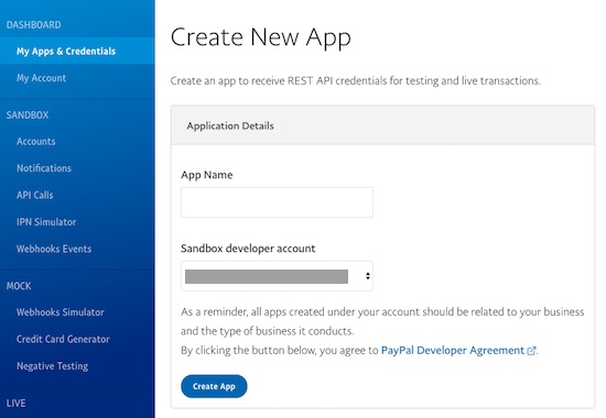 Creating PayPal Rest API App