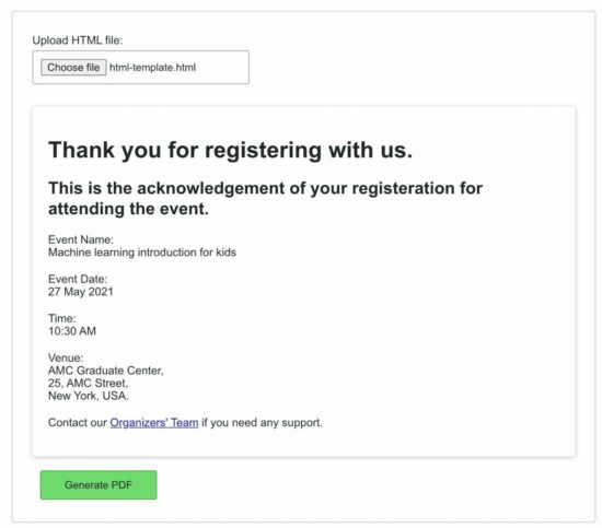 javascript pdf generation from html file