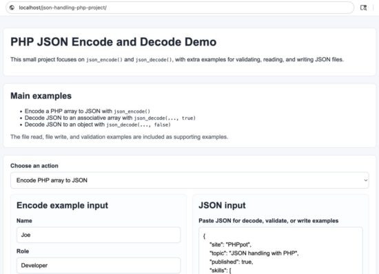 PHP script reading a JSON file and displaying decoded values