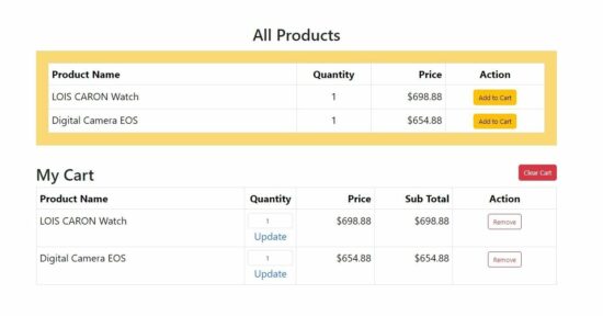 laravel cart using package