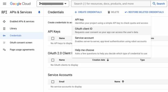 create google oauth client credentials