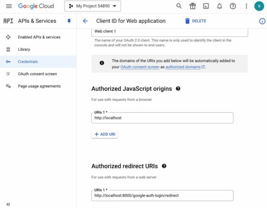 google client project setting