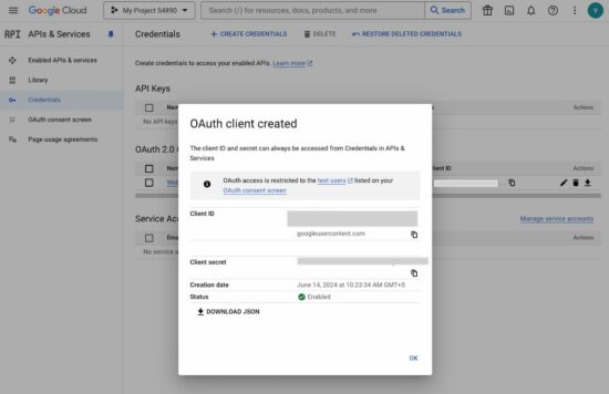 Google OAuth Client ID Secret