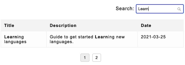 Live Search by Keyword Output