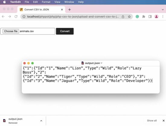 upload and convert csv to json