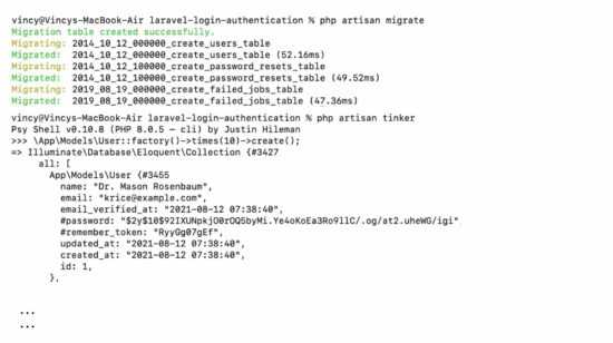 User Database Creation Seed Data