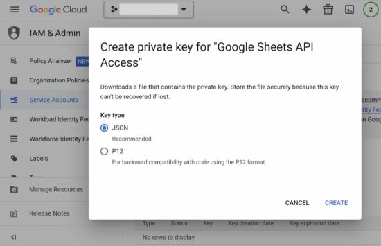 Create Service Account Keys
