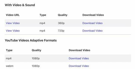youtube video downloader links php