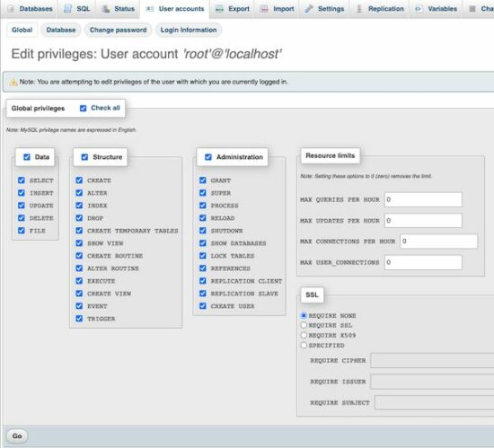 create and set privileges