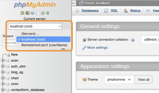 phpmyadmin remote database