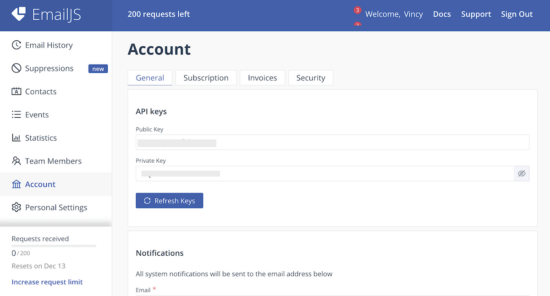 Get EmailJS Account Public Key