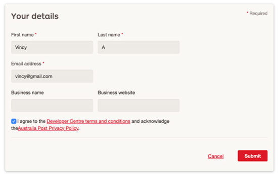 Aus Post PAC API Registration
