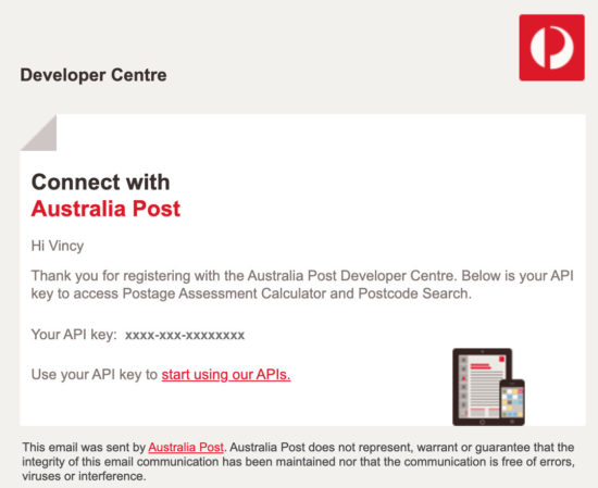 Getting API Key from Auspost