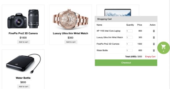 Shopify-Like Floating Shopping Cart Output