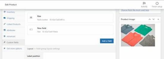 advanced product field setting