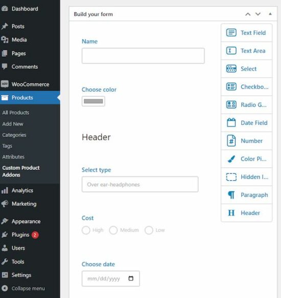 product addons settings